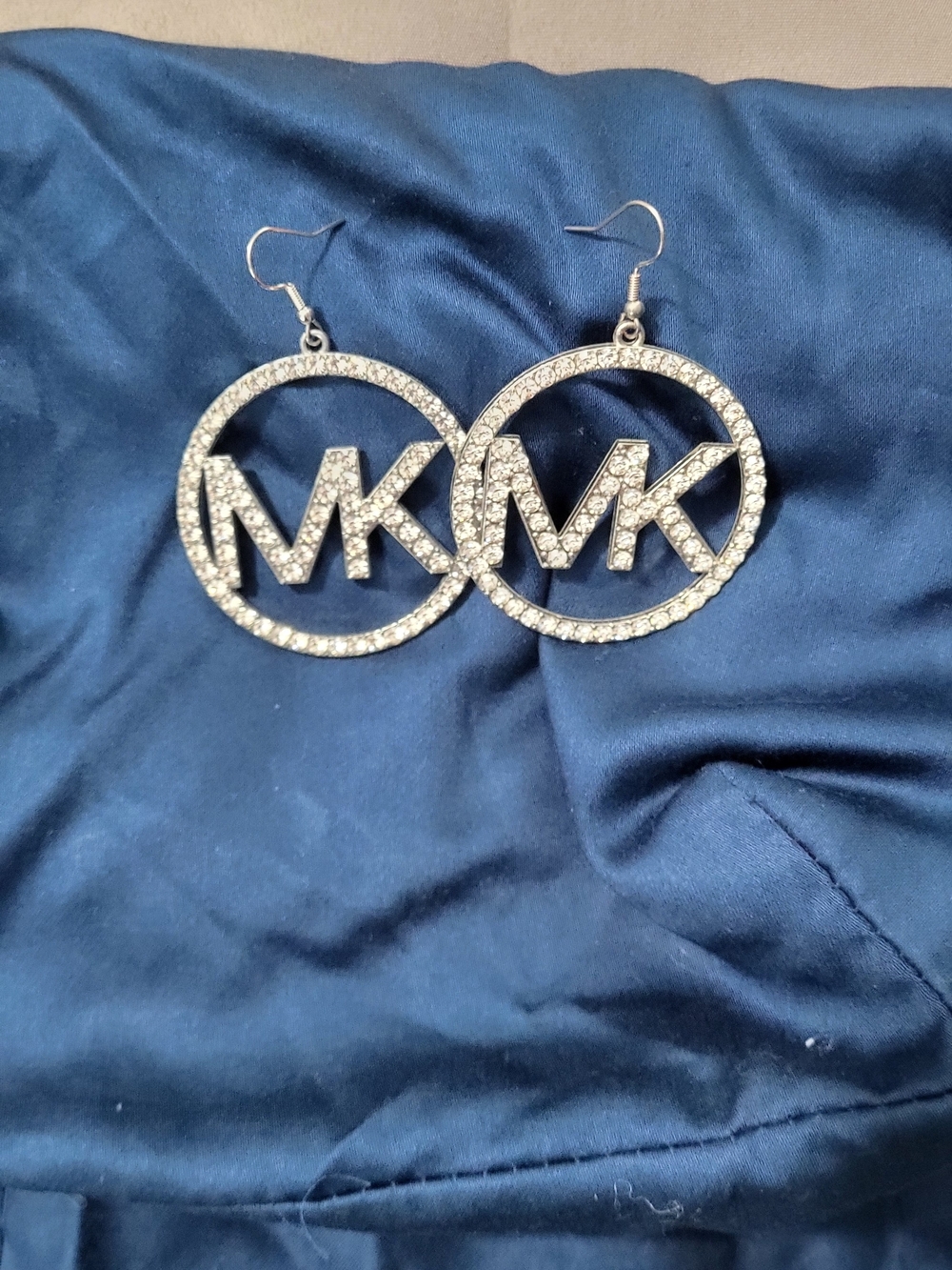 MK Crystal Logo Drop Earrings in Silver Tone